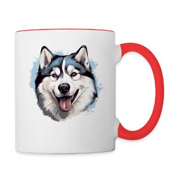 Alaskan Malamute Dog Painting - Contrasting Mug - white/red - Right