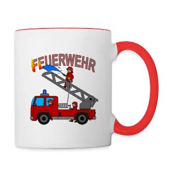 Feuerwehrauto für den Feuerwehrmann mit Feuerwehr - Tasse zweifarbig - Weiß/Rot - Rechts