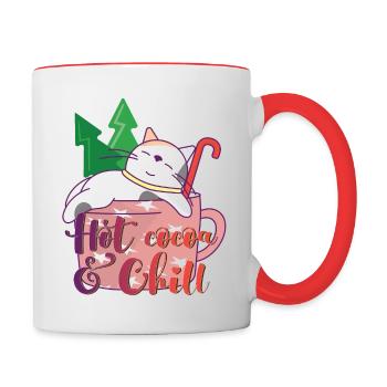 Hot cocoa & chill cat xmas cacao cat christmas - Contrasting Mug - white/red - Right