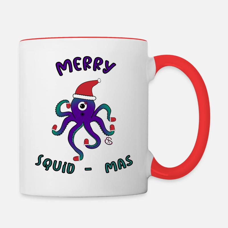 Joyeux calmar-mas - Mug contrasté - blanc/rouge