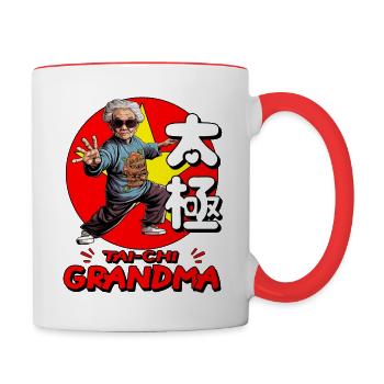 Funny Tai Chi Grandma - Contrasting Mug - white/red - Right