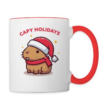 Capy Holidays Cute Xmas Capybara with Santa Hat - Contrasting Mug - white/red - Right