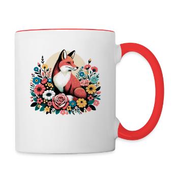 Fuchs Blumen Floral Cottagecore Retro Tier - Tasse zweifarbig - Weiß/Rot - Rechts