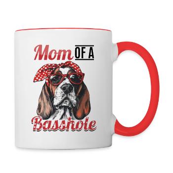 Basset Hound Dog Breed Mom Of A Basshole - Tasse zweifarbig - Weiß/Rot - Rechts