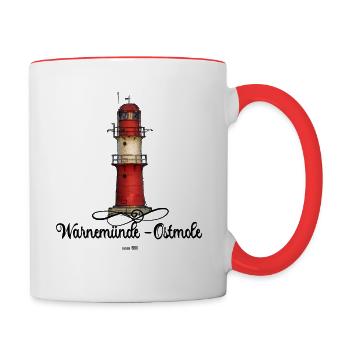 Warnemünde Ostmole Leuchtturm DD - Tasse zweifarbig - Weiß/Rot - Rechts