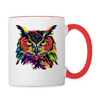 Owl Colorful Rainbow Colors Pop Art Owl Eagle Owl Owls - Contrasting Mug - white/red - Right