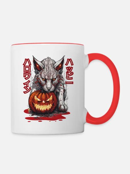 Luchs (Happy Halloween [jap.]) - Tasse zweifarbig - Weiß/Rot