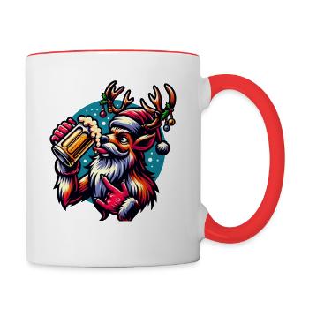 Reindeer, Santa Rock, Christmas, Funny, Beer Mug - Contrasting Mug - white/red - Right