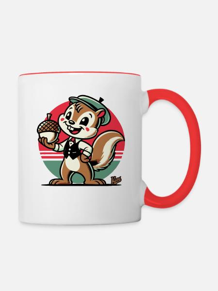 Eichhörnchen mit Haselnuss - Tasse zweifarbig - Weiß/Rot