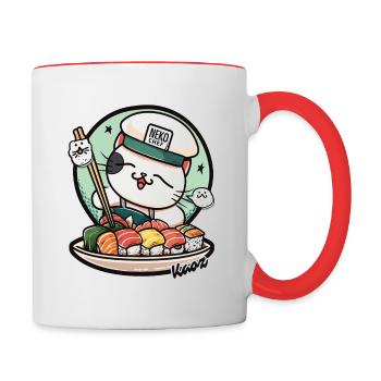 Neko Sushi Chef – Funny Cat Kitchen - Contrasting Mug - white/red - Right