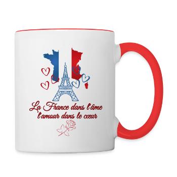 La France dans l’âme, l’amour dans le cœur - Mug contrasté - blanc/rouge - Droite