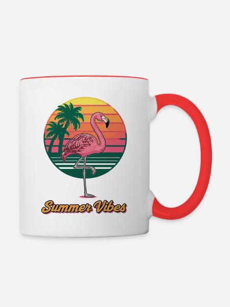 Retro Sommer Flamingo - Tasse zweifarbig - Weiß/Rot