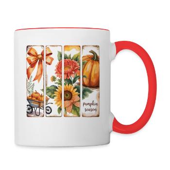 Kürbis Saison Herbst Shirt - Tasse zweifarbig - Weiß/Rot - Rechts