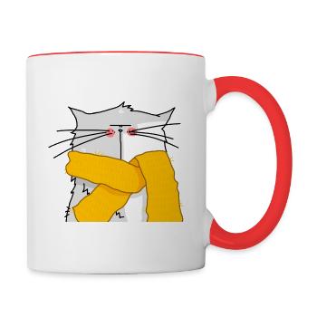 portrait d'un chat à écharpe - Mug contrasté - blanc/rouge - Droite