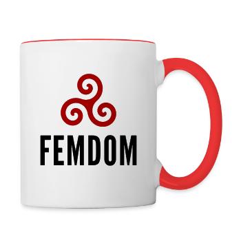 „Femdom“ – Tassen und Untersetzer - Tasse zweifarbig - Weiß/Rot - Rechts