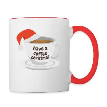 Trinken Sie einen Kaffee zu Weihnachten - Tasse zweifarbig - Weiß/Rot - Rechts
