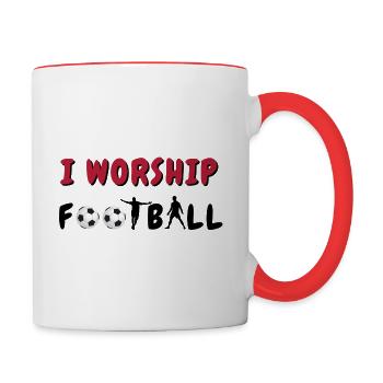 I worship football - Contrasting Mug - white/red - Right