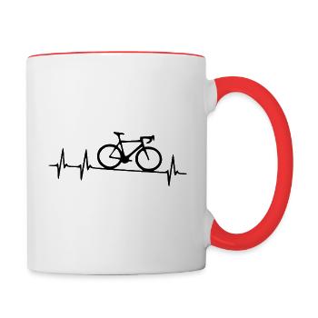 Herzschlag Rennrad Fahrrad Heartbeat Puls - Tasse zweifarbig - Weiß/Rot - Rechts