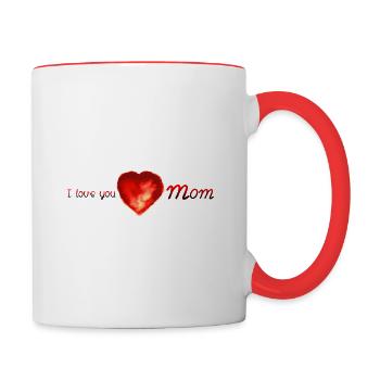 Ich hab dich lieb, Mama. Abstraktes buntes Aquarell Herz - Tasse zweifarbig - Weiß/Rot - Rechts