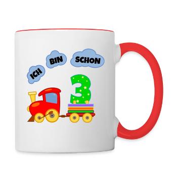 3 Jahre Geburtstag Kind Lokomotive Junge & Mädchen - Tasse zweifarbig - Weiß/Rot - Rechts