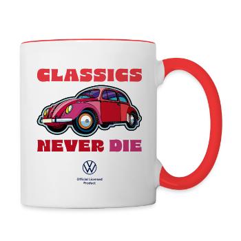 Volkswagen VW Roter Beetle Mit Logo Und Schriftzug - Tasse zweifarbig - Weiß/Rot - Rechts