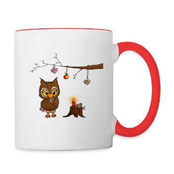 Owl celebrates Christmas - Contrasting Mug - white/red - Right