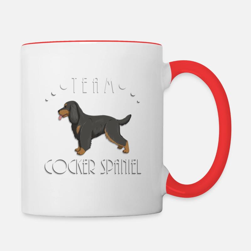 Team Cocker Spaniel - Schwarz und Hellbraun - Tasse zweifarbig - Weiß/Rot