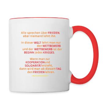 Alle sprechen über Frieden... - Tasse zweifarbig - Weiß/Rot - Rechts