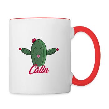 Tus le cactus rêve d’un câlin. - Mug contrasté - blanc/rouge - Droite