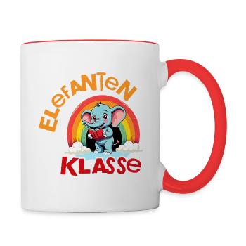 Elefantenklasse: Schulkind Regenbogen T-Shirt - Tasse zweifarbig - Weiß/Rot - Rechts