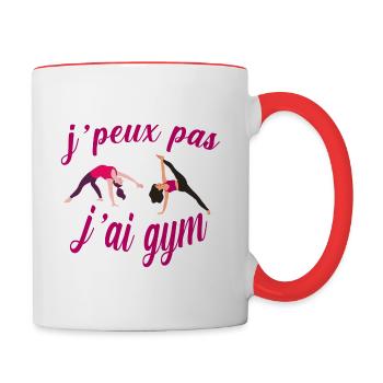 Tee shirt gym fille j peux pas humour gym vetement - Mug contrasté - blanc/rouge - Droite