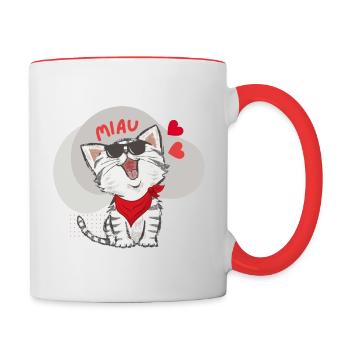 funny cat, Katze miau - Tasse zweifarbig - Weiß/Rot - Rechts