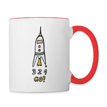 Fusée spatiale 3 2 1 Go ! - Mug contrasté - blanc/rouge - Droite