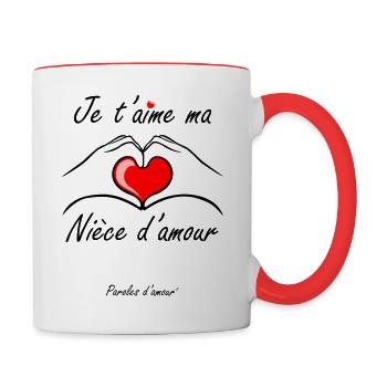 je t'aime ma nièce d'amour - Mug contrasté - blanc/rouge - Droite