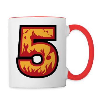Nummer 5 mit Flammen - Zahl fünf mit Feuer 🔥 - Tasse zweifarbig - Weiß/Rot - Rechts