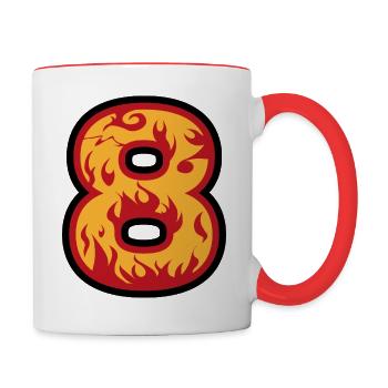 Nummer 8 mit Flammen - Zahl acht mit Feuer 🔥 - Tasse zweifarbig - Weiß/Rot - Rechts