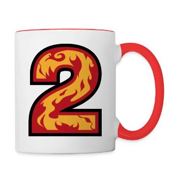 Nummer 2 mit Flammen - Zahl zwei mit Feuer 🔥 - Tasse zweifarbig - Weiß/Rot - Rechts