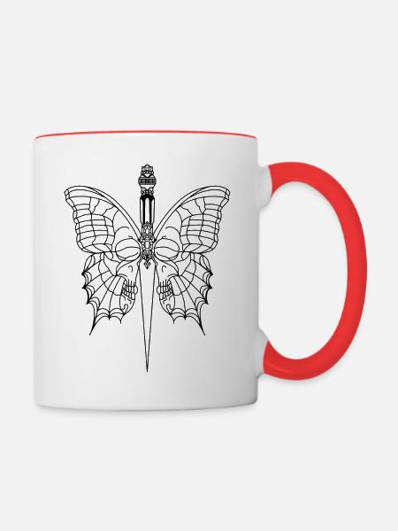 Schmetterling mit Dolch - Tasse zweifarbig - Weiß/Rot