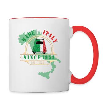 Made in Italy 1957 Oldtimer Auto 500 Bambino - Tasse zweifarbig - Weiß/Rot - Rechts