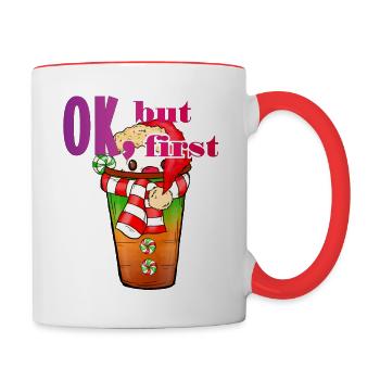 Première boisson de Noël au chocolat chaud au cacao Schokolade - Mug contrasté - blanc/rouge - Droite