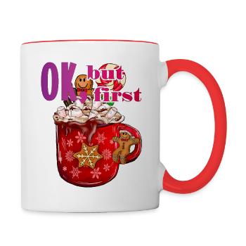 First hot chocolate cocoa xmas drink Schokolade - Contrasting Mug - white/red - Right