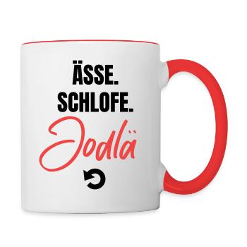 Essen, schlafen, jodeln, repeat! - Tasse zweifarbig - Weiß/Rot - Rechts
