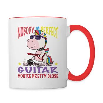 Einhorn Lustiger Spruch Musikinstrument Gitarre - Tasse zweifarbig - Weiß/Rot - Rechts