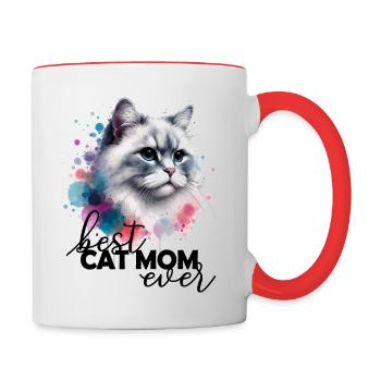Best Cat Mom Ever Saying - Contrasting Mug - white/red - Right