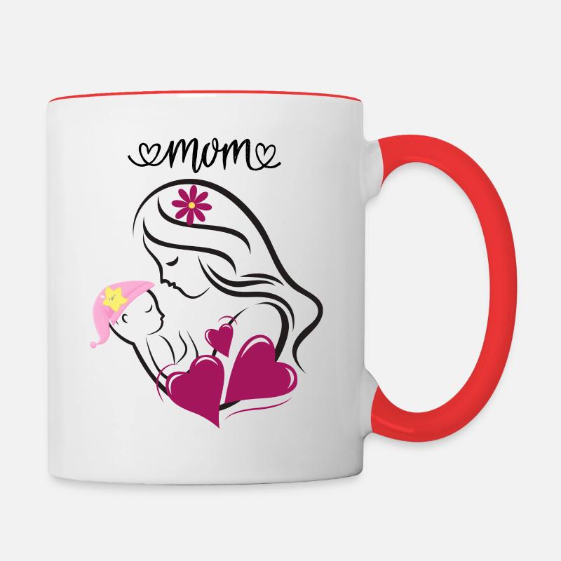 Muttertag Mama mit Kind - Tasse zweifarbig - Weiß/Rot