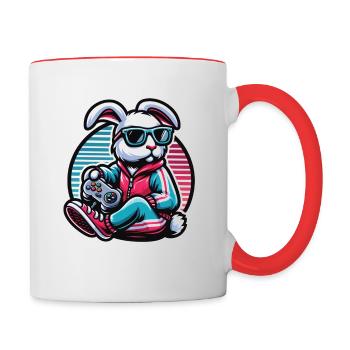 Zocker Osterhase für Nerds und Gamer - Tasse zweifarbig - Weiß/Rot - Rechts