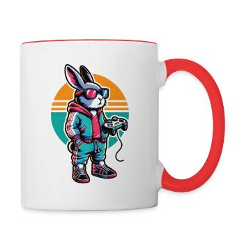 Zocker Osterhase für Nerds und Gamer - Tasse zweifarbig - Weiß/Rot - Rechts