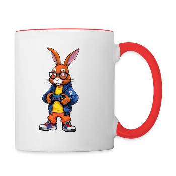Zocker Osterhase für Nerds und Gamer - Tasse zweifarbig - Weiß/Rot - Rechts