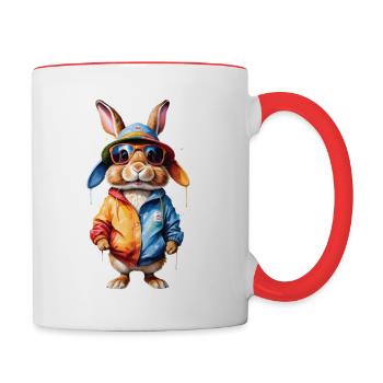 Easter Bunny Colorful, Cute and Cute for Easter - Contrasting Mug - white/red - Right