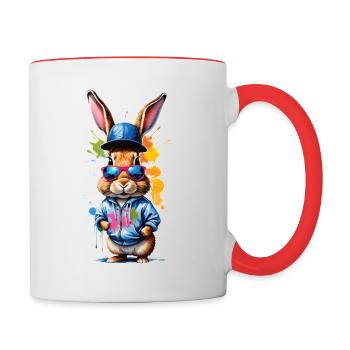 Easter Bunny Colorful, Cute and Cute for Easter - Contrasting Mug - white/red - Right